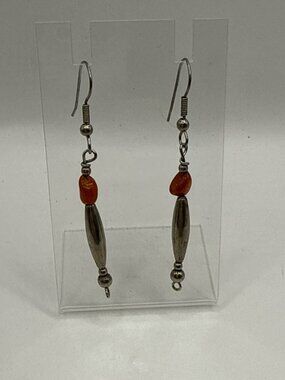 Vintage Silver Carnelian Dangle Drop Earrings Boho Tribal Southwest MCM